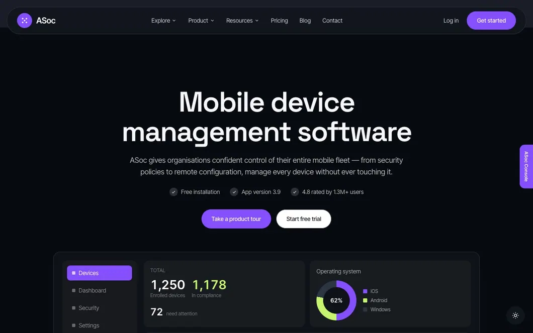 ASoc Beacon — Mobile Device Management Landing Page Template