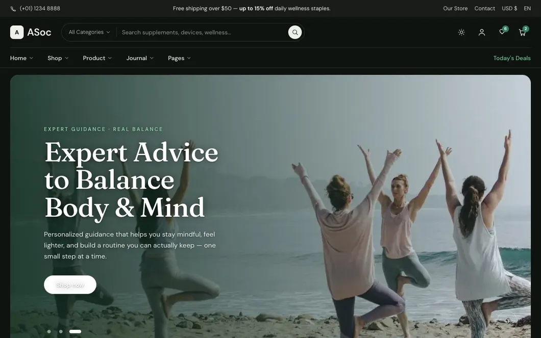 ASoc Bloom — Health & Wellness Ecommerce Template