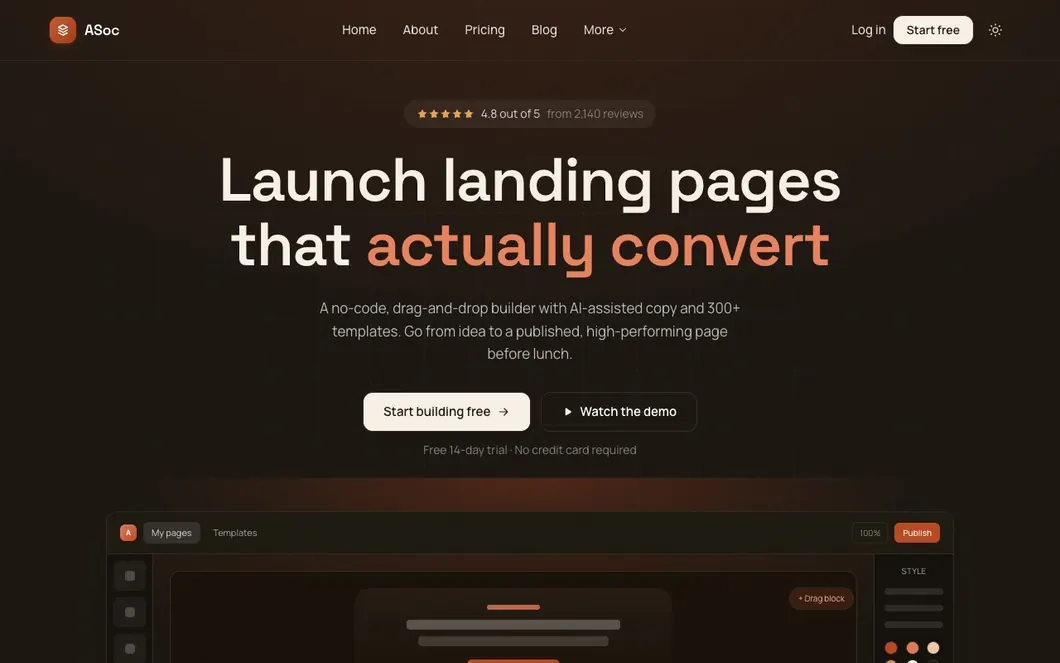 ASoc Canvas — No-Code Page Builder Landing Page Template