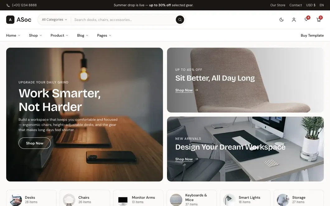 ASoc Desk — Office Furniture Ecommerce Template