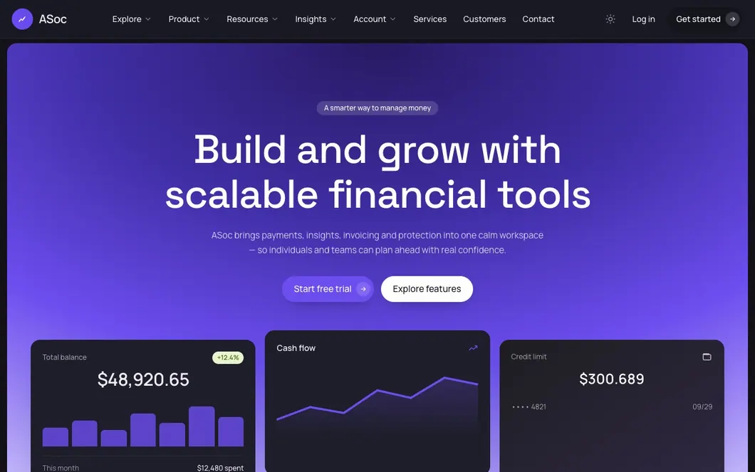 ASoc Fiscal — Financial Platform Landing Page Template