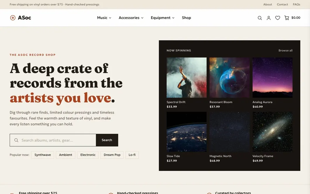 ASoc Groove — Vinyl Record Store Ecommerce Template