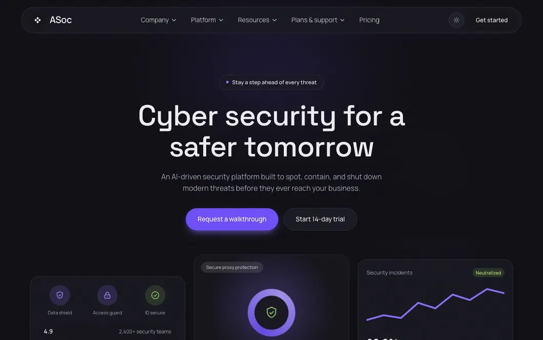 ASoc Guard — Cybersecurity Landing Page Template