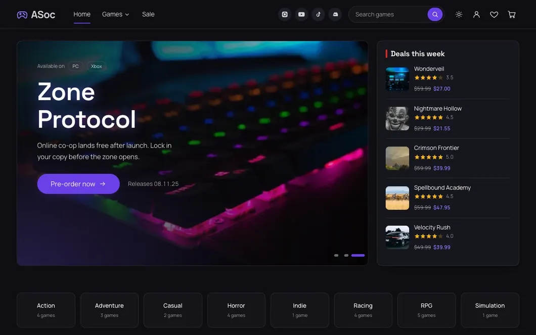 ASoc Quest — Game Store Landing Page Template