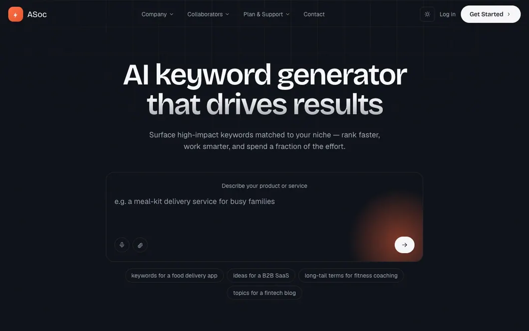 ASoc Seeker — AI Keyword Research Landing Page Template