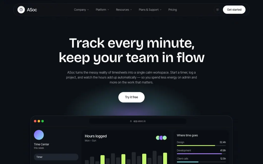 ASoc Tempo — Time Tracking SaaS Landing Page Template