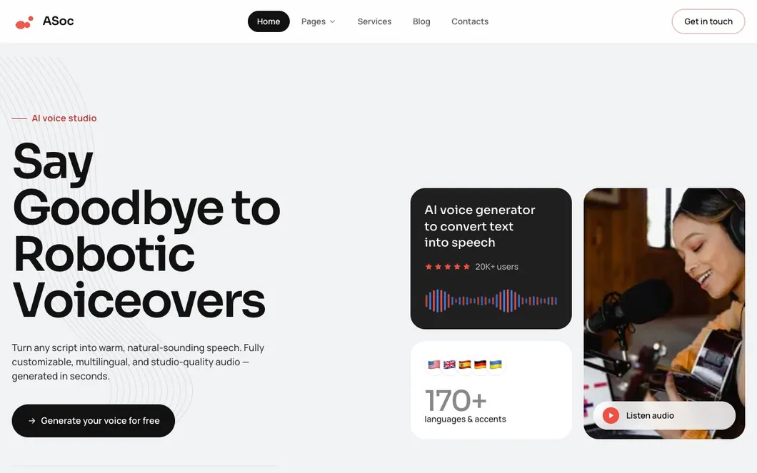 ASoc Timbre — AI Voice Generator Landing Page Template