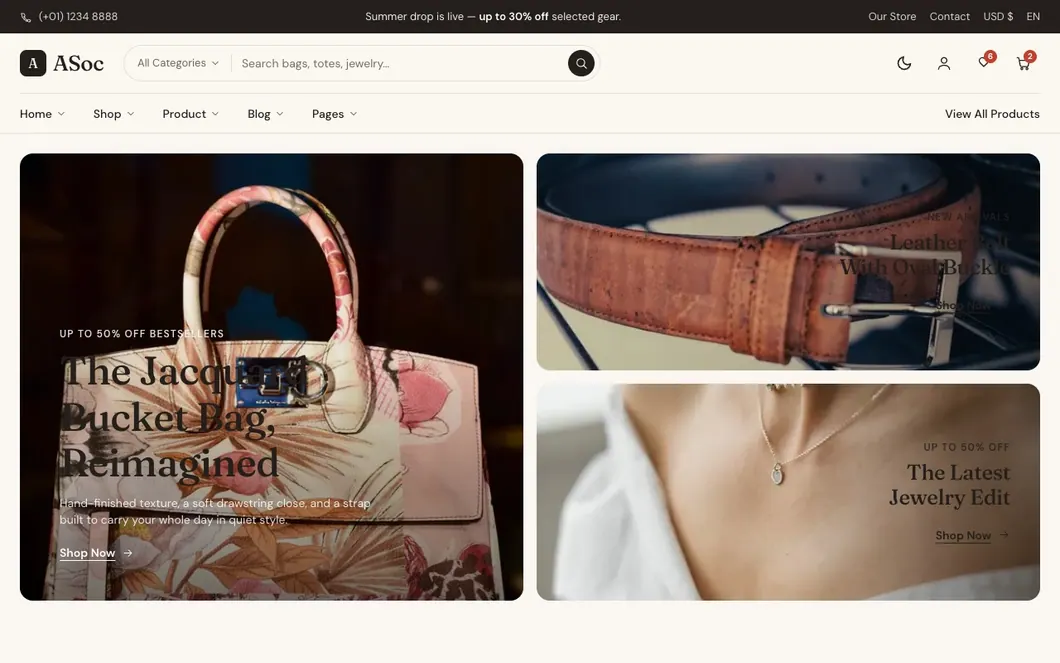 ASoc Tote — Bags & Accessories Ecommerce Template