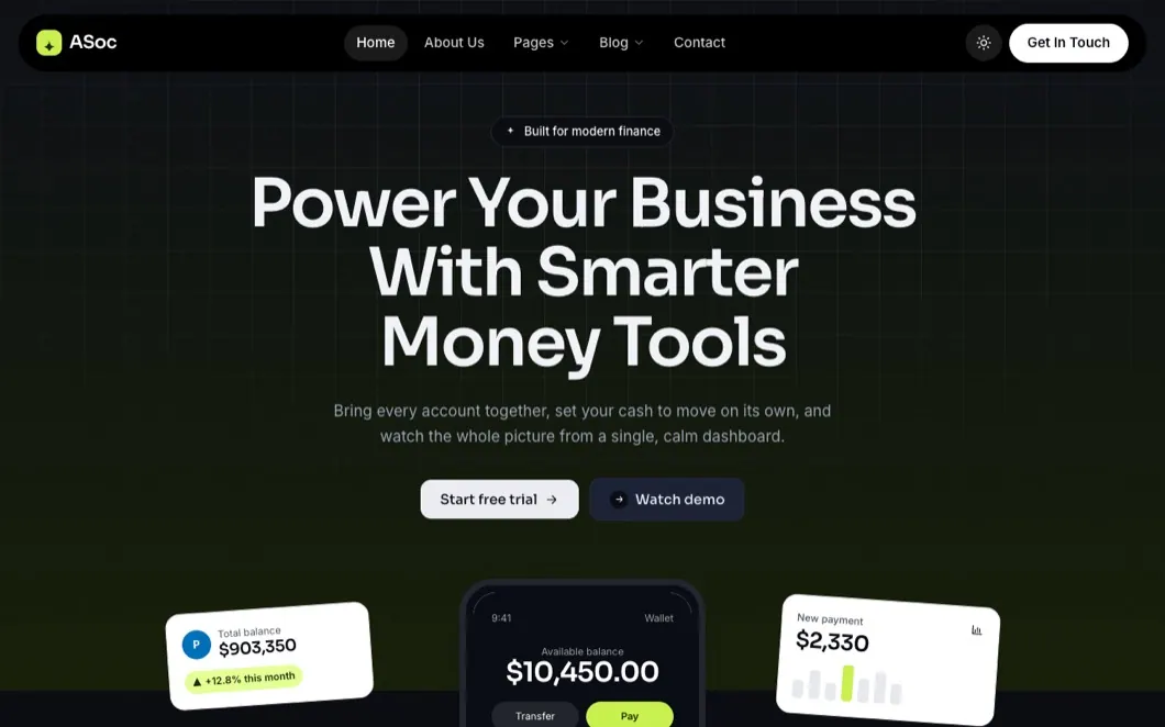 ASoc Vault — Fintech SaaS Landing Page Template