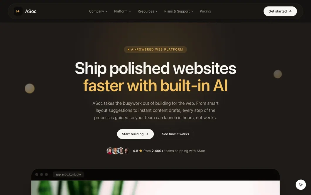 ASoc Weave — AI Website Builder Landing Page Template